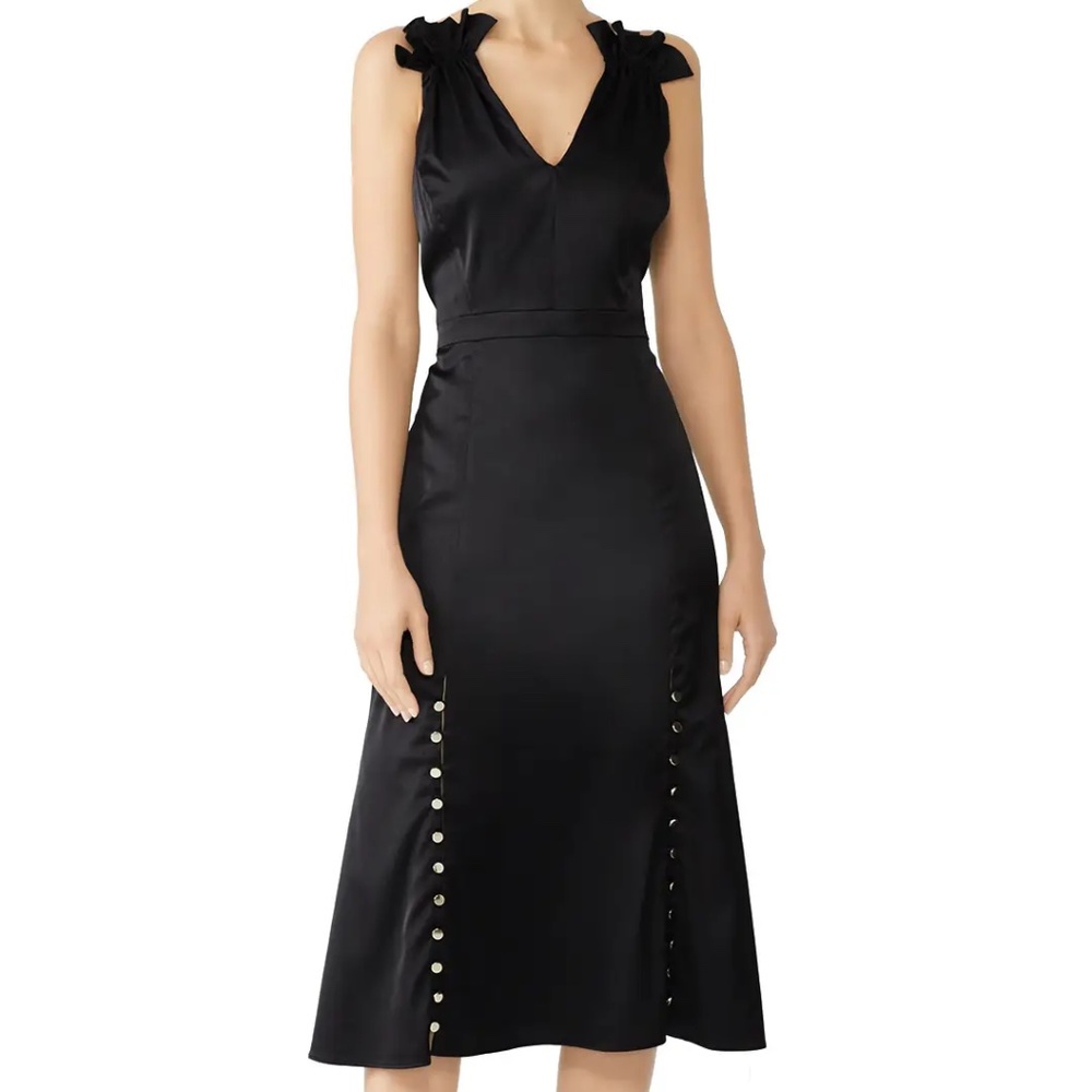 Prabal Gurung Collective Black Hourglass Dress with Gold Buttons & Ribbons 12 L
